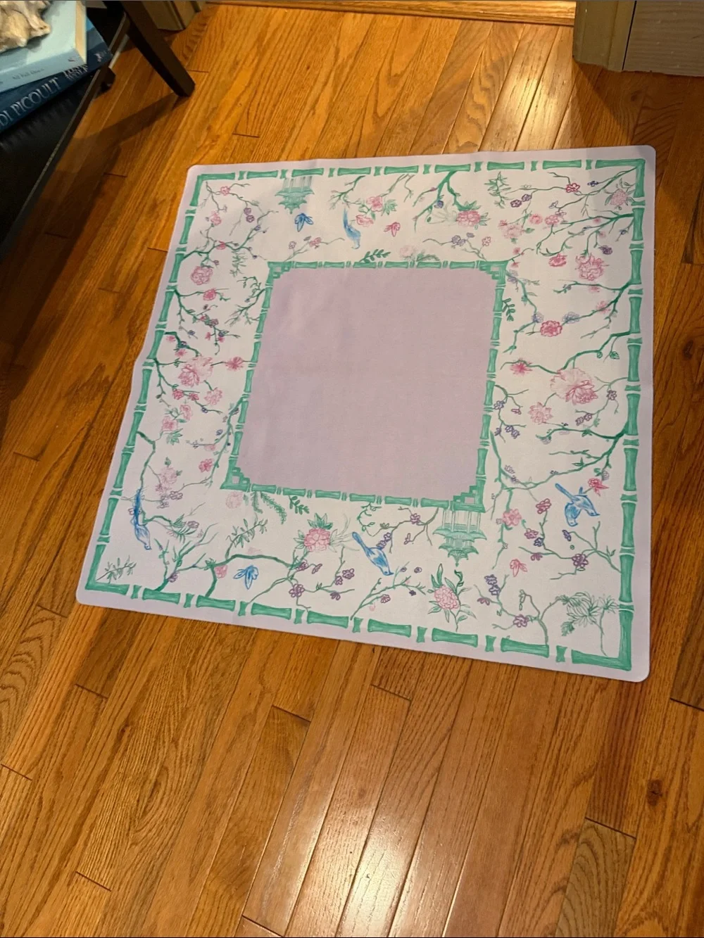 Floral Bamboo Border Mahjong Mat- Lavender, Green & Pink